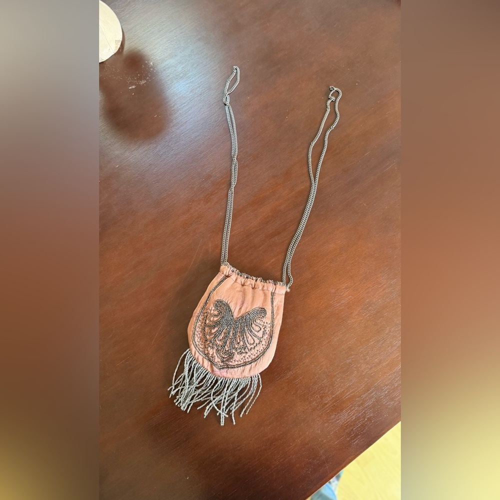 Peach Embellished Fringe Mini Bag